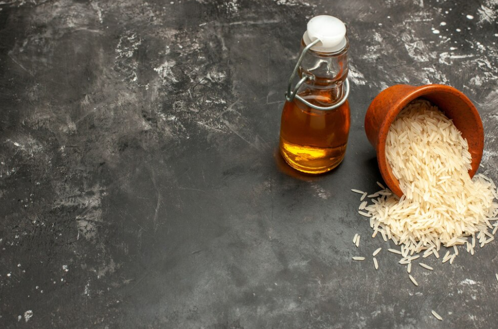 Rice and honey in a rustic kitchen setting